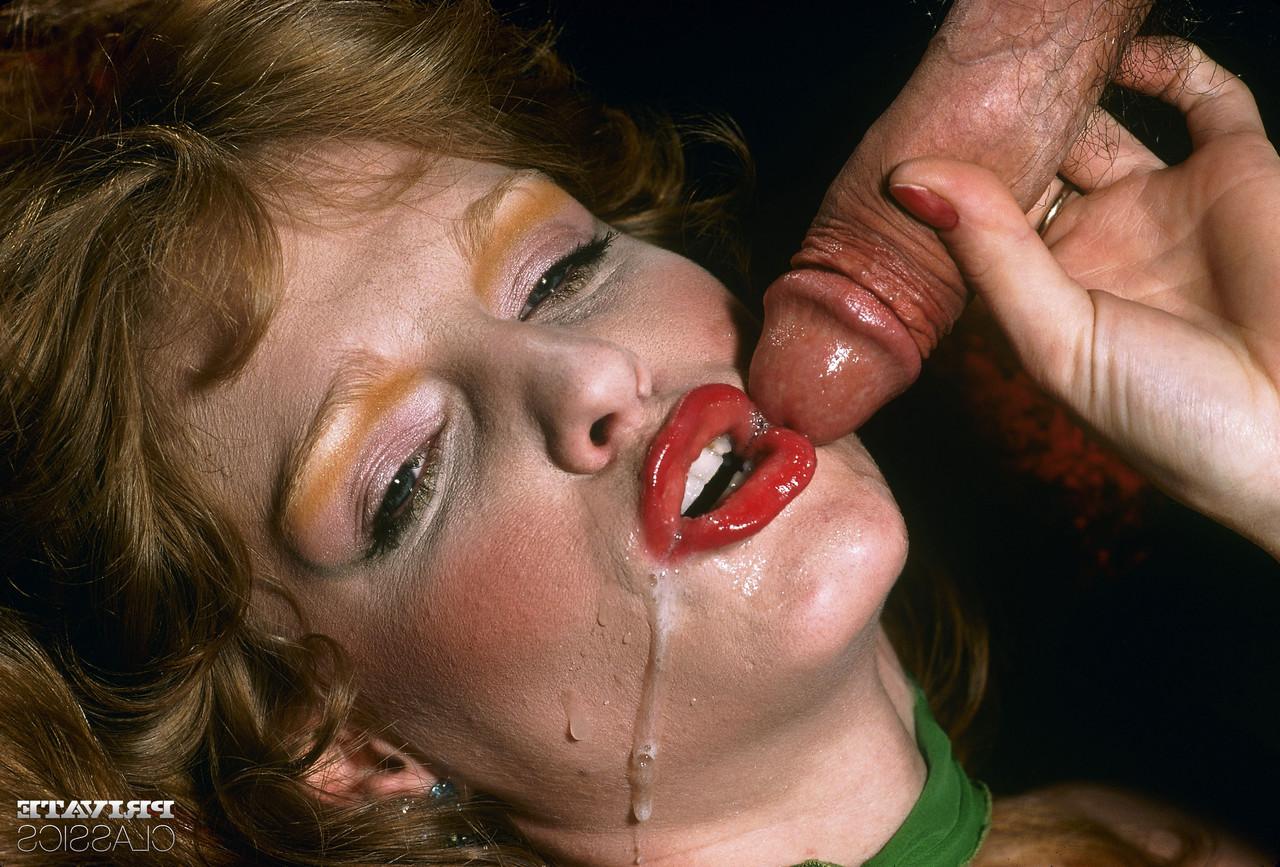 12P Redheaded MILF Sandy concludes MMF sex with a cumshot on red lips