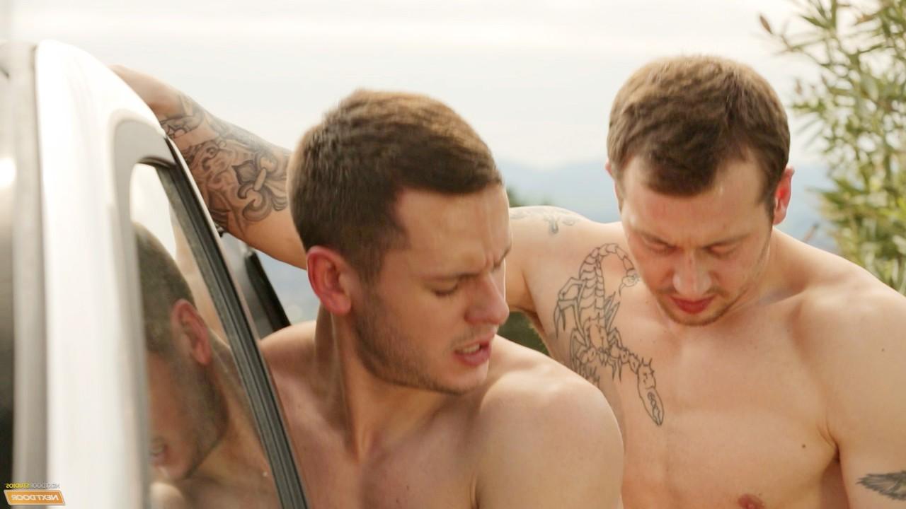 20P Horny gay dudes Mark Long and Brenner Bolton fuck in front of their van