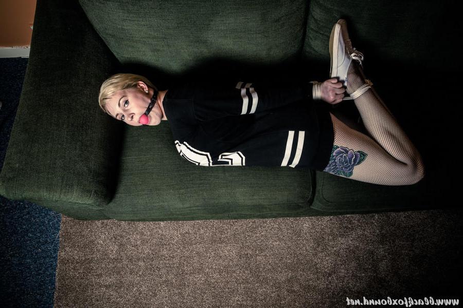 16P Short haired girl is hogtied and ballgagged in sports uniform and canvas shoes
