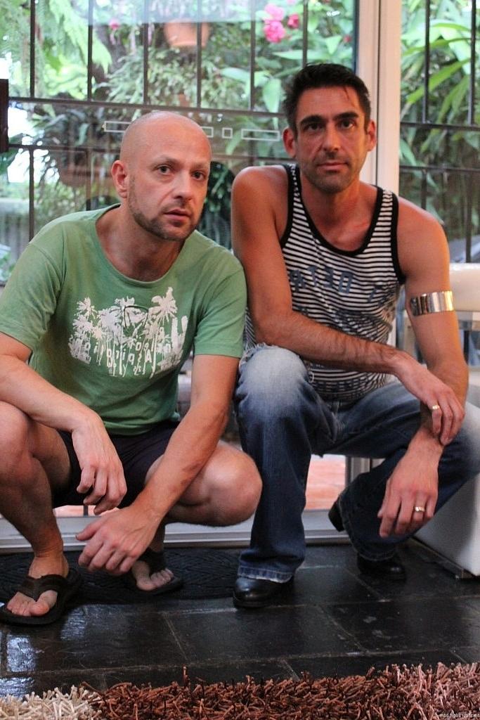 20P Gay men Sam Meat & Ashley Harder toy with dildos & have doggystyle anal sex