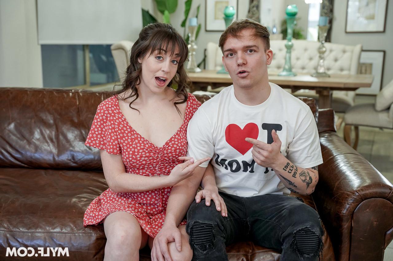 20P Brunette MILF Jenna Noelle gets banged & creampied by her stepson on a couch