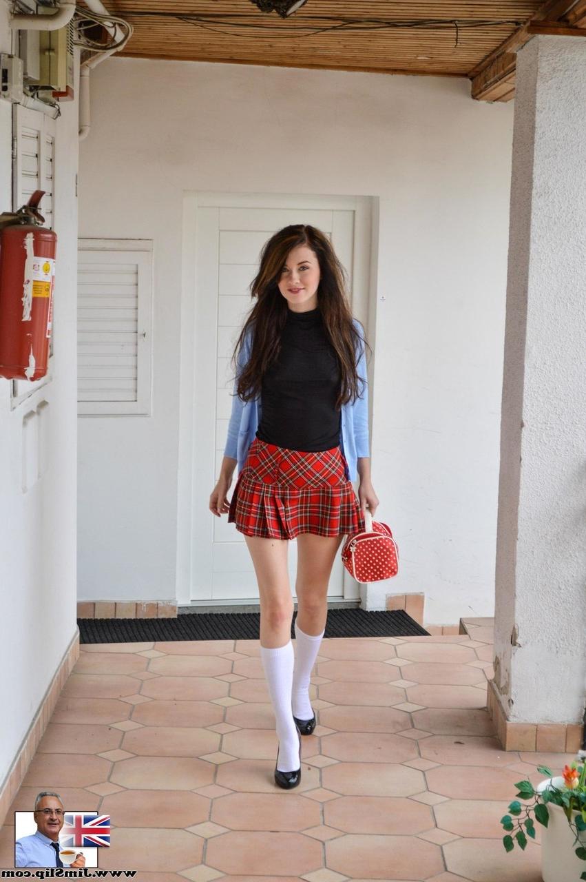 18P Schoolgirl smokes a cigarette prior to showing an old man her tight pussy