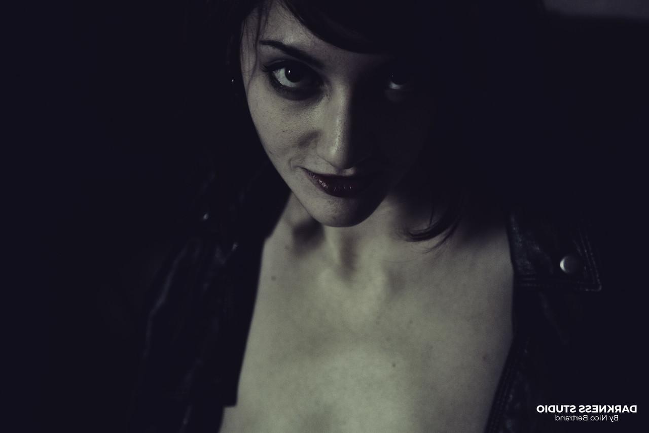 18P Solo model Margout Darko poses for a black and white shoot in crotchless hose