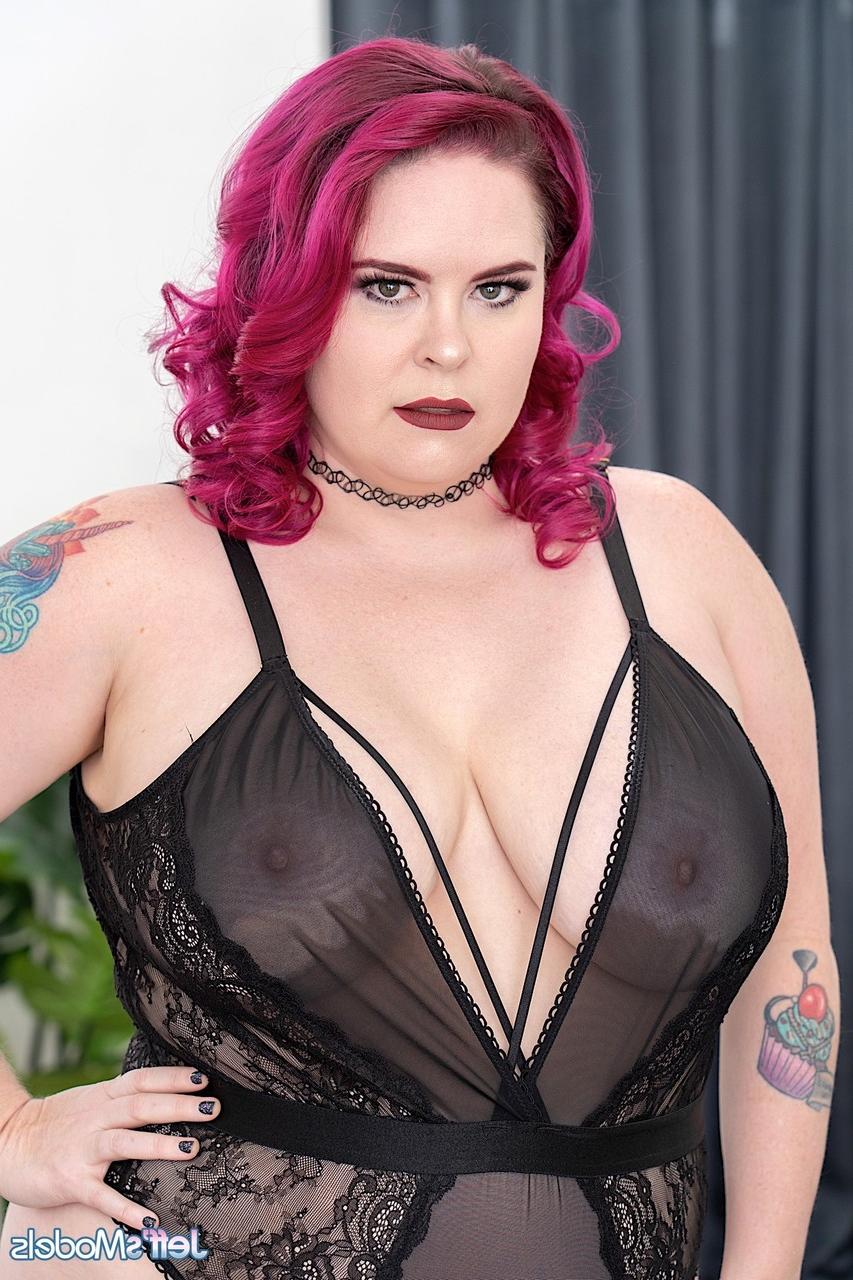 20P Redheaded fatty Scarlet Peach exposes her big tits and gets rammed in lingerie