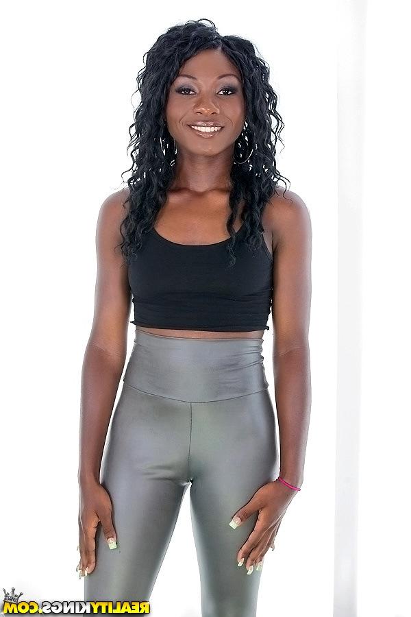 16P Ebony sugar in silver leggings undressing and exposing her ass