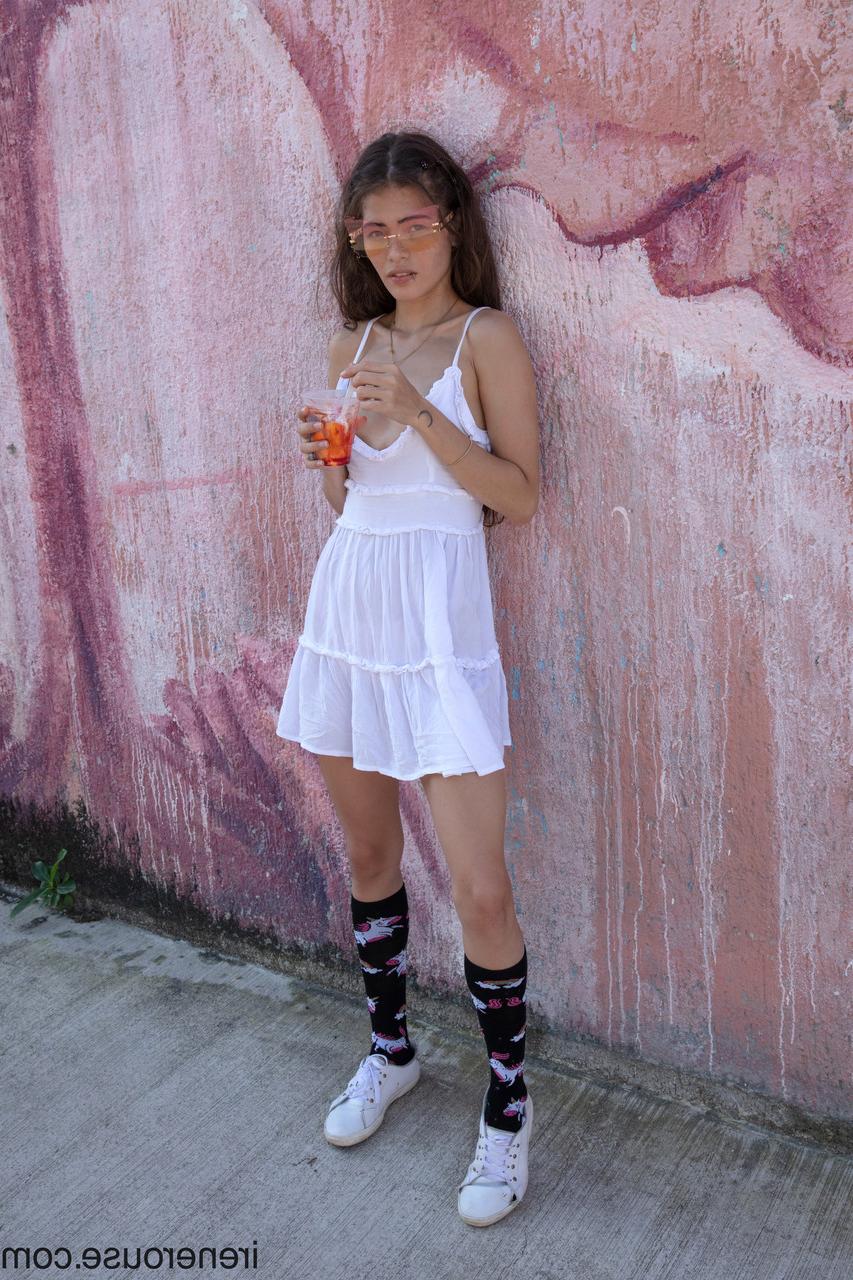 15P Colombian hottie Irene Rouse poses in her sexy white dress in public