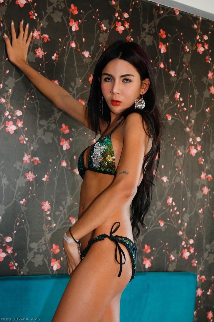 17P Petite tranny model Naey with big tits showing off her fine pecker