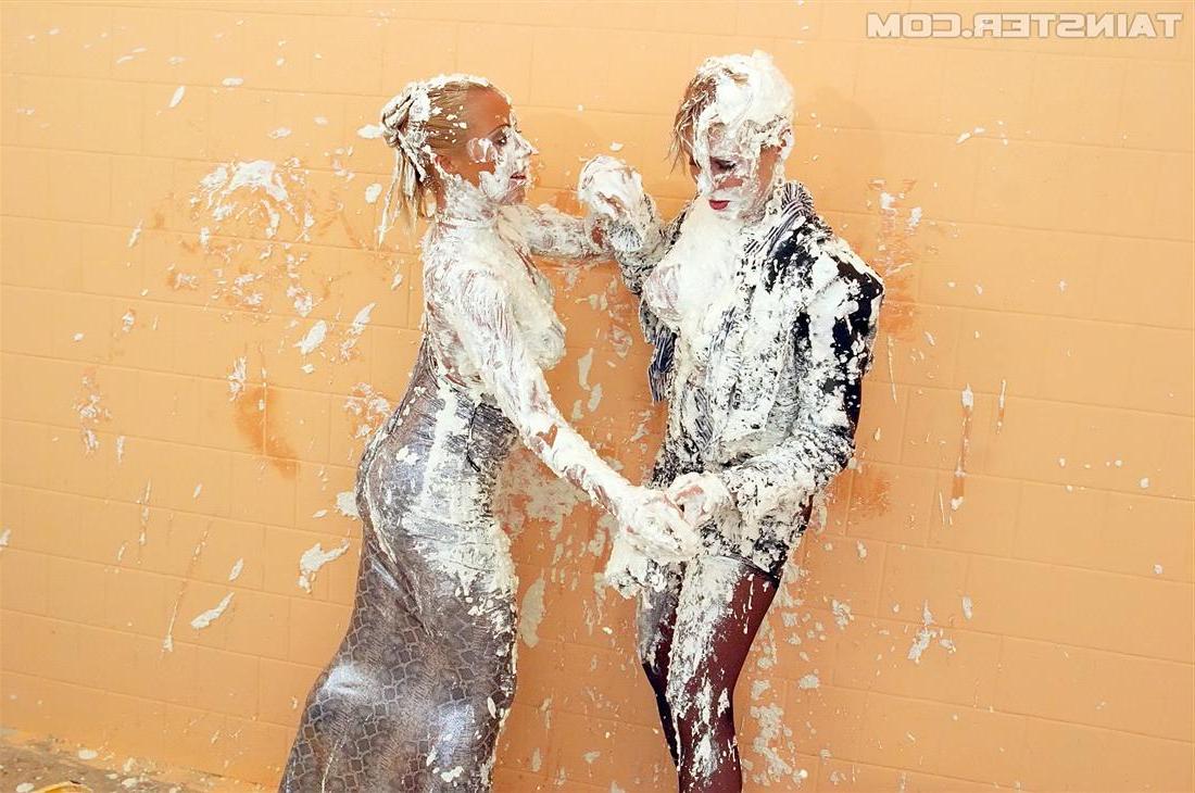 14P Clothed lesbians cover each other in plaster during a home renovation gone bad