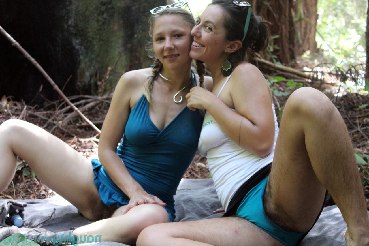 20P Hairy beauties with big tits Nikki Silver & Maggie Mayhem fuck in the forest