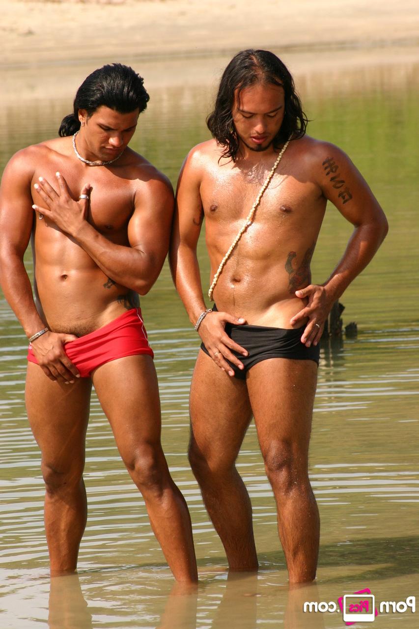20P Athletic gay hunks Andrey & Matheus Axell tease in underwear outdoors