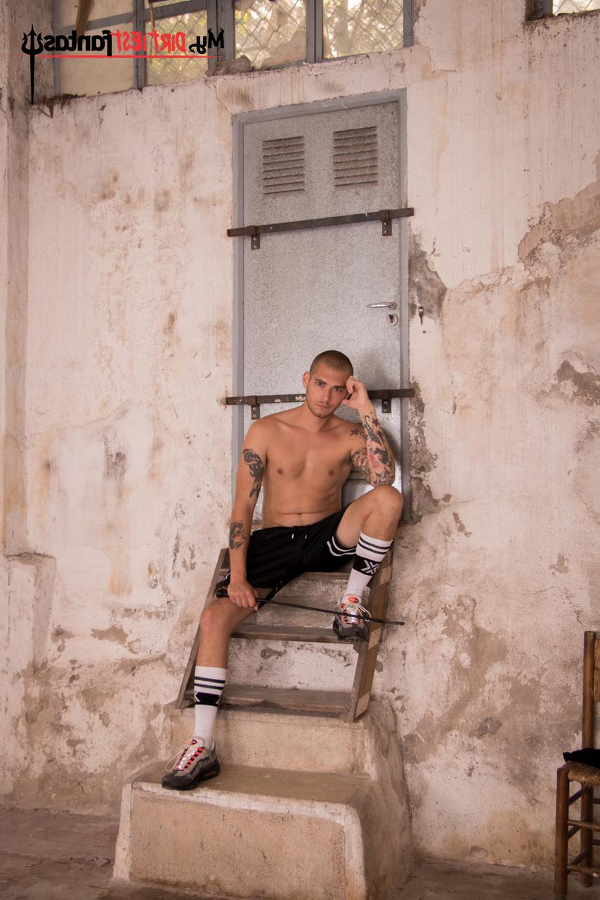 16P Skinny gay Casper Ellis gets a handjob during a BDSM session with Master Aaron