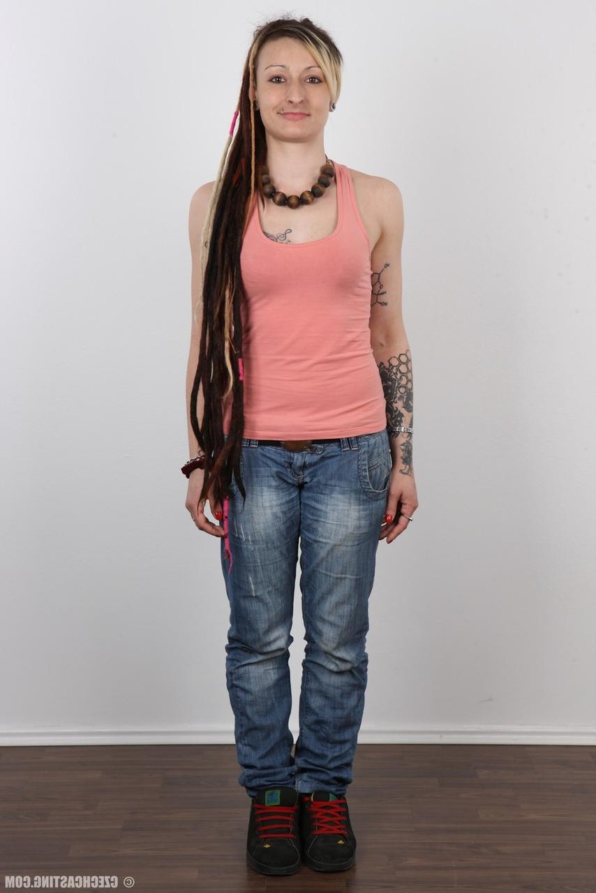 20P Alternative girl with long dreadlocks poses in the nude for the first time