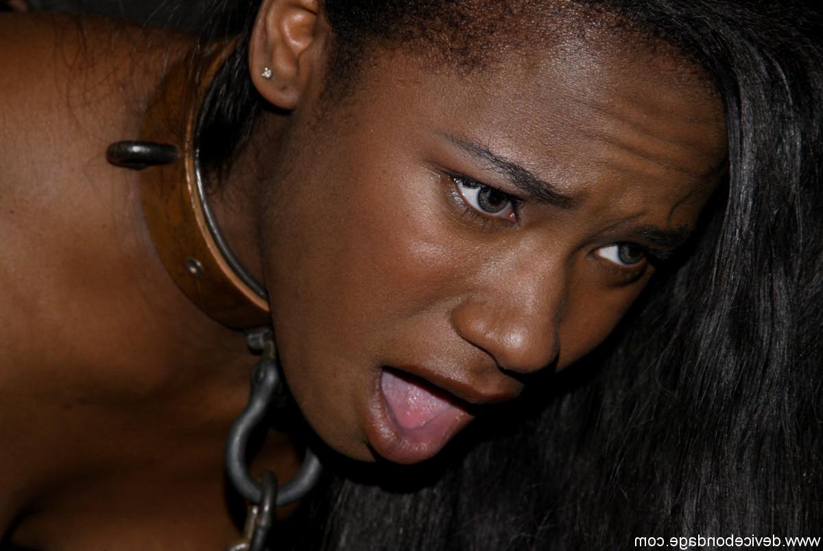 20P Ebony with a big ass Hailey Young gets caned after getting her neck chained