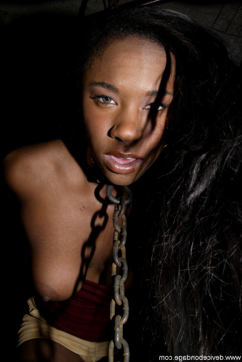 20P Ebony with a big ass Hailey Young gets caned after getting her neck chained