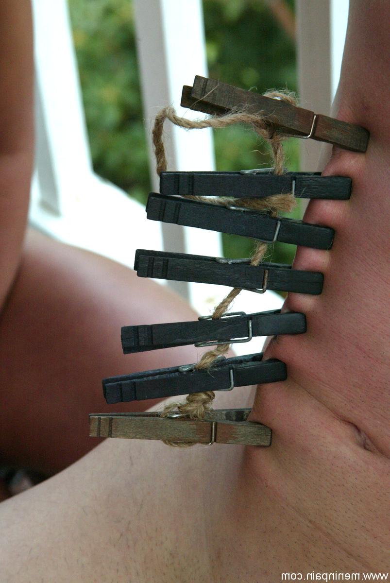17P Jasmine Byrne & Xana Star put a gas mask on a slave before clothespinning him