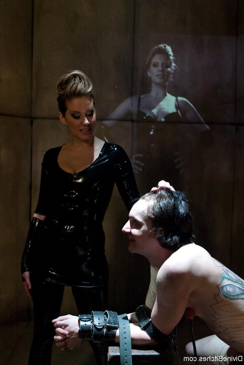 17P Dominatrix Maitresse Madeline Marlowe makes her slave sit on a stick