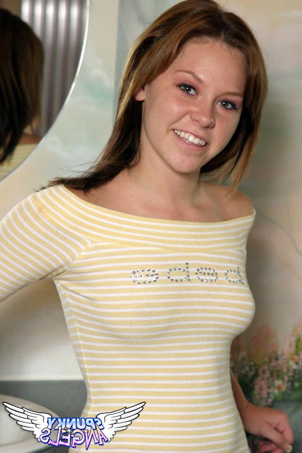 12P Fresh faced cutie Kandie flaunts tiny tits in tight top & shows sweet hot ass