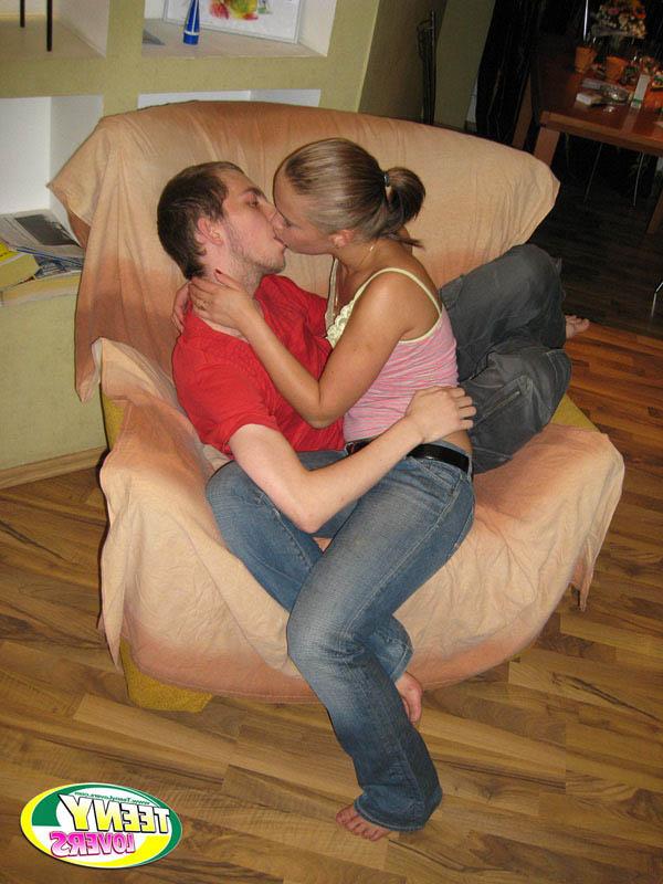 16P Horny teens make out while getting naked for a fuck on a comfy chair