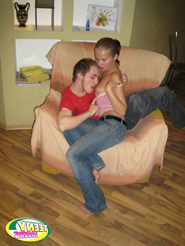 16P Horny teens make out while getting naked for a fuck on a comfy chair