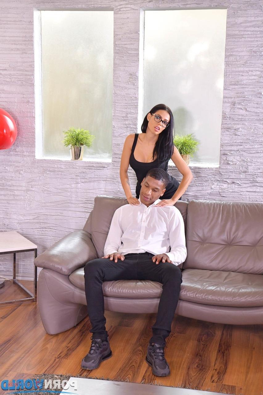 20P Stunning Latina MILF Canela Skin seduces a black guy and rides his dick anally