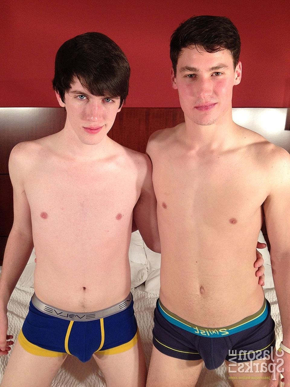 20P Young gay studs Jesse Brooks & Landon Wright enjoy a bedroom BJ & ass fucking