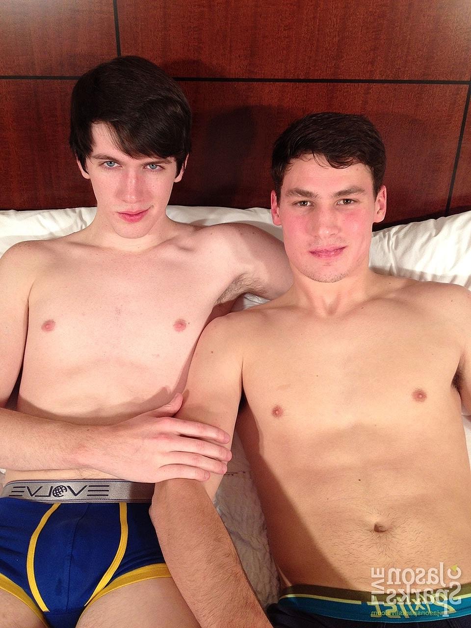 20P Young gay studs Jesse Brooks & Landon Wright enjoy a bedroom BJ & ass fucking