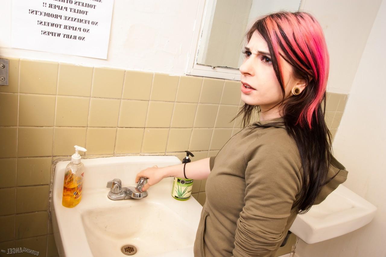 15P Sexy redhead Katie St Ives gets caught having sex in the bathroom
