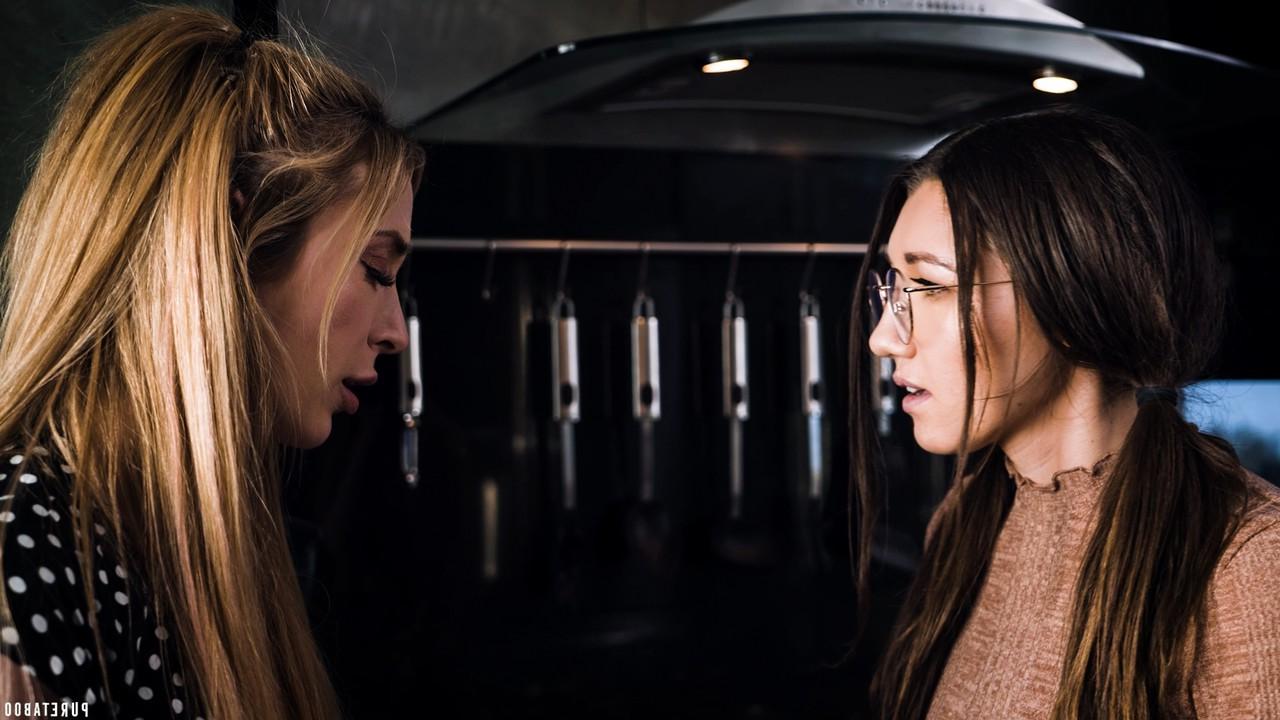 15P Kissing cousins Aiden Ashley and Maya Woulfe have lesbian sex in a kitchen