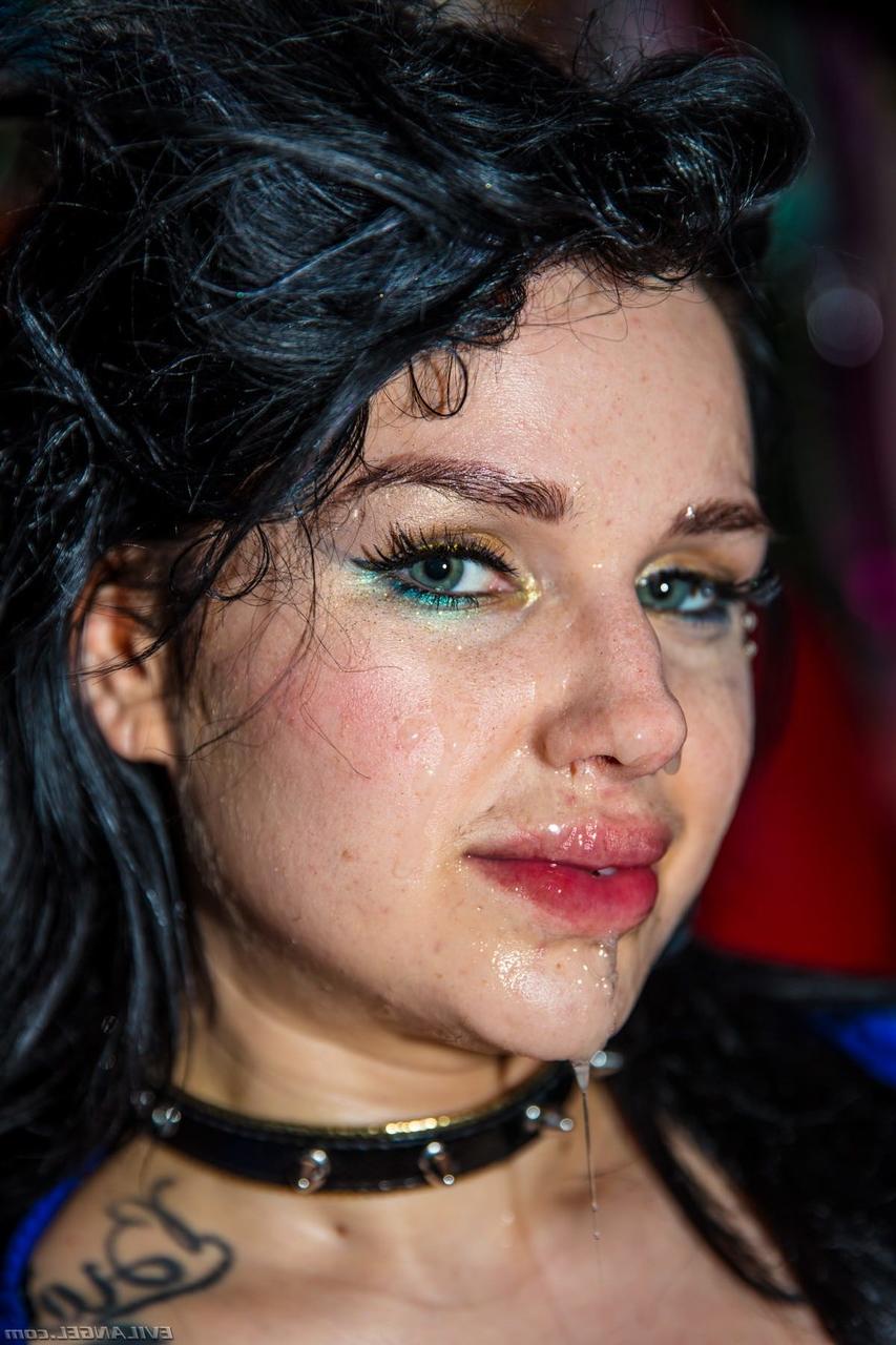 17P Sexy brunette with medium tits Trina Rush shows her face drenched in jizz