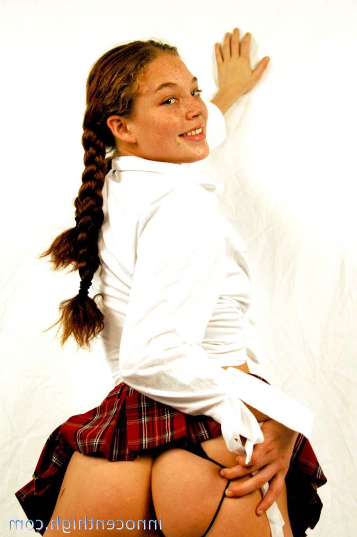 16P Pigtailed & freckled cutie Ashley Gracie flashes hot ass in schoolgirl outfit