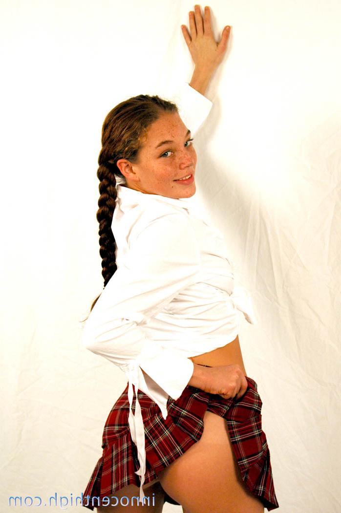 16P Pigtailed & freckled cutie Ashley Gracie flashes hot ass in schoolgirl outfit