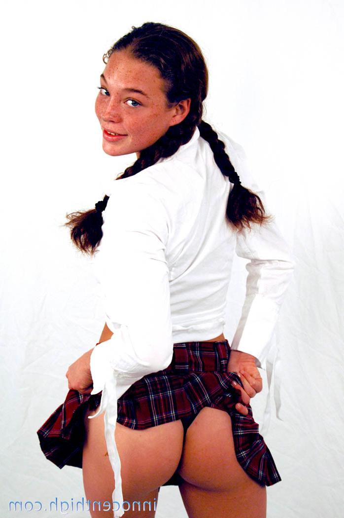 16P Pigtailed & freckled cutie Ashley Gracie flashes hot ass in schoolgirl outfit