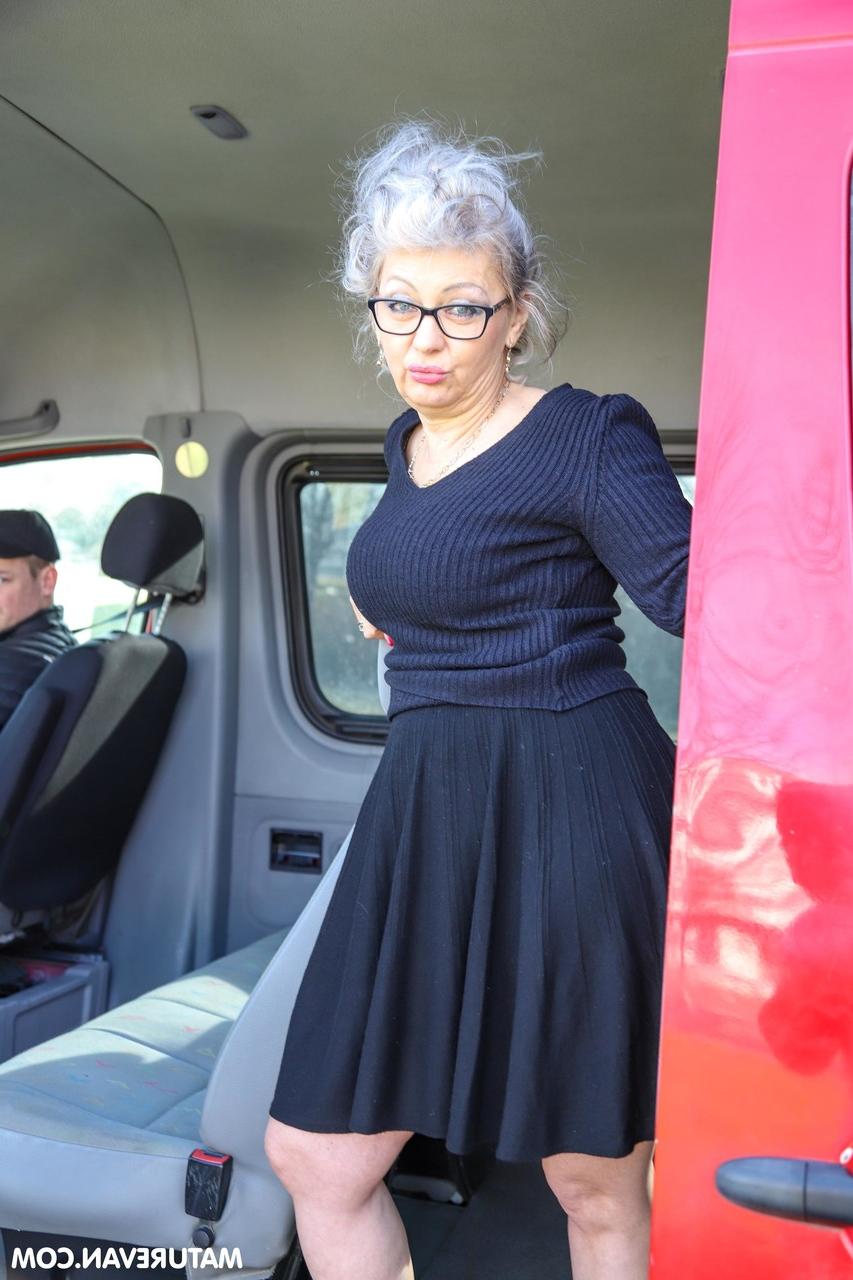 20P Curvy granny in glasses Veronique gives head before riding a dick in a van