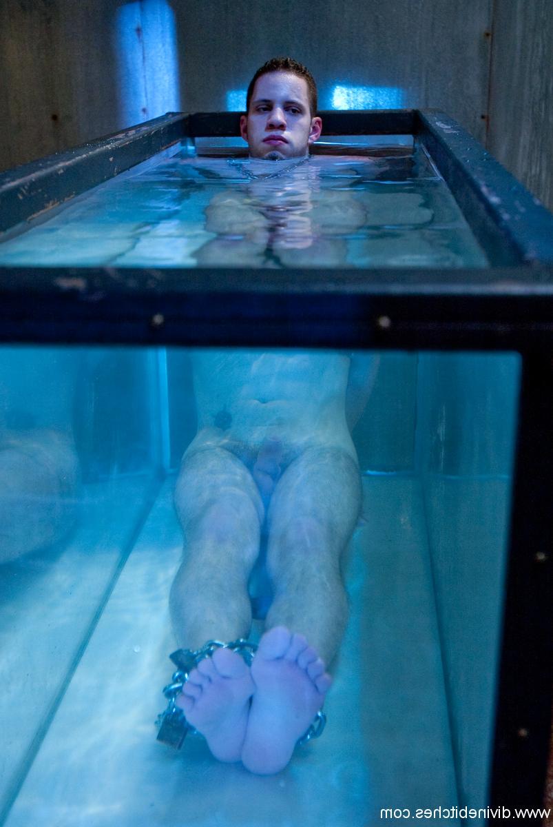 20P Goddess Isis Love playing with a chained BDSM male sub's cock under the water