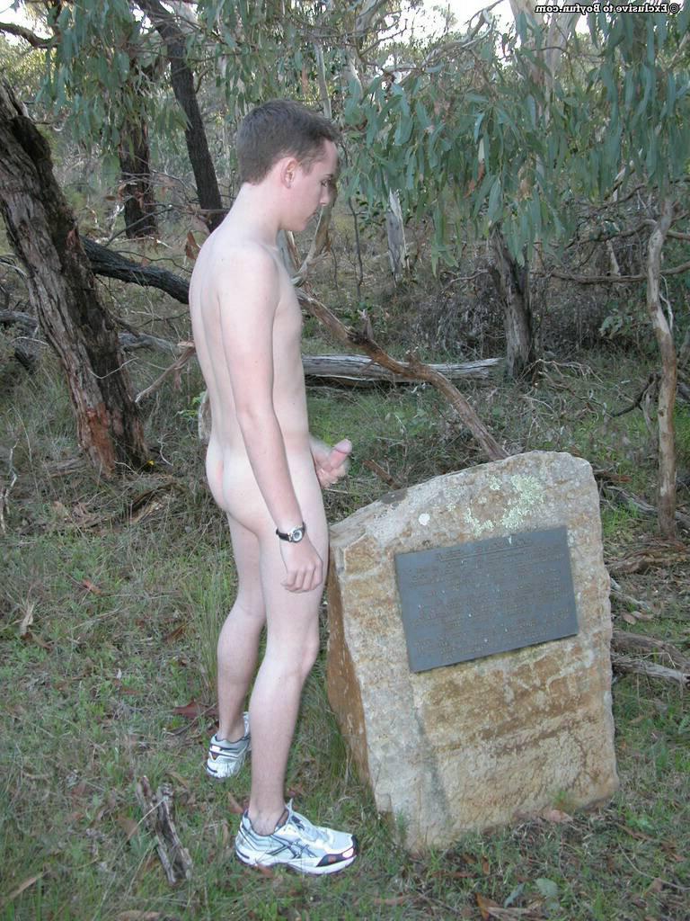 20P Petite white twink Zac undresses and poses naked against an old tree