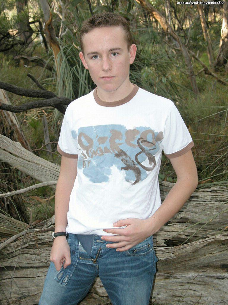 20P Petite white twink Zac undresses and poses naked against an old tree