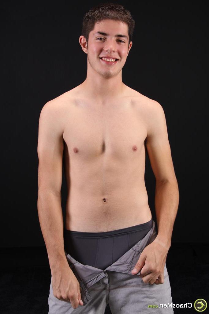 20P Smiley brunette twink Bryce plays with his fat white dick and shows his booty