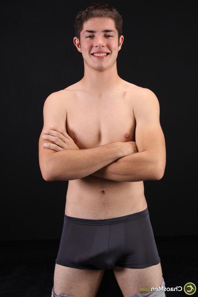 20P Smiley brunette twink Bryce plays with his fat white dick and shows his booty