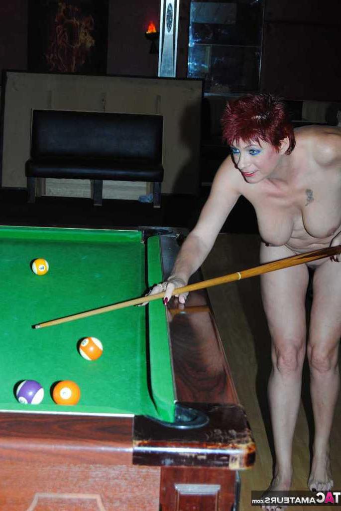 20P Mature redhead Dimonty shoots pool with a couple of boys while they are naked