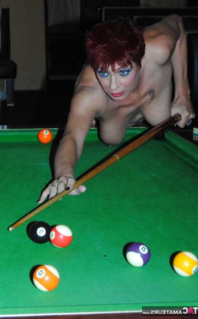 20P Mature redhead Dimonty shoots pool with a couple of boys while they are naked