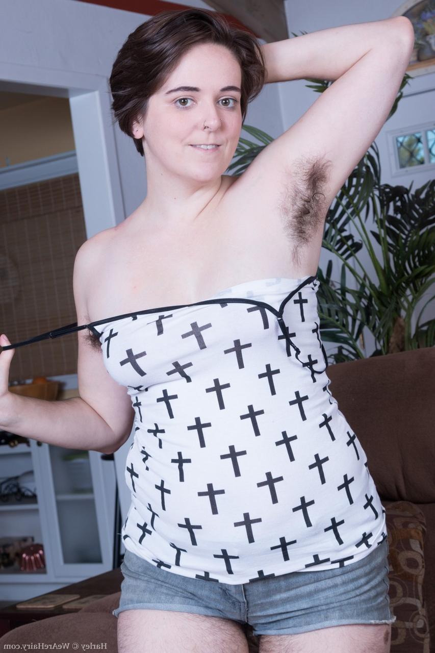 20P Chubby amateur Harley stripping & teasing with her hairy body & pierced clit