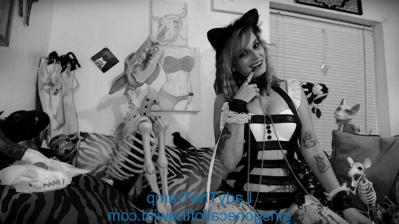 15P Sleazy amateur Lady The Tramp unveils her tiny tits in a hot B&W scene