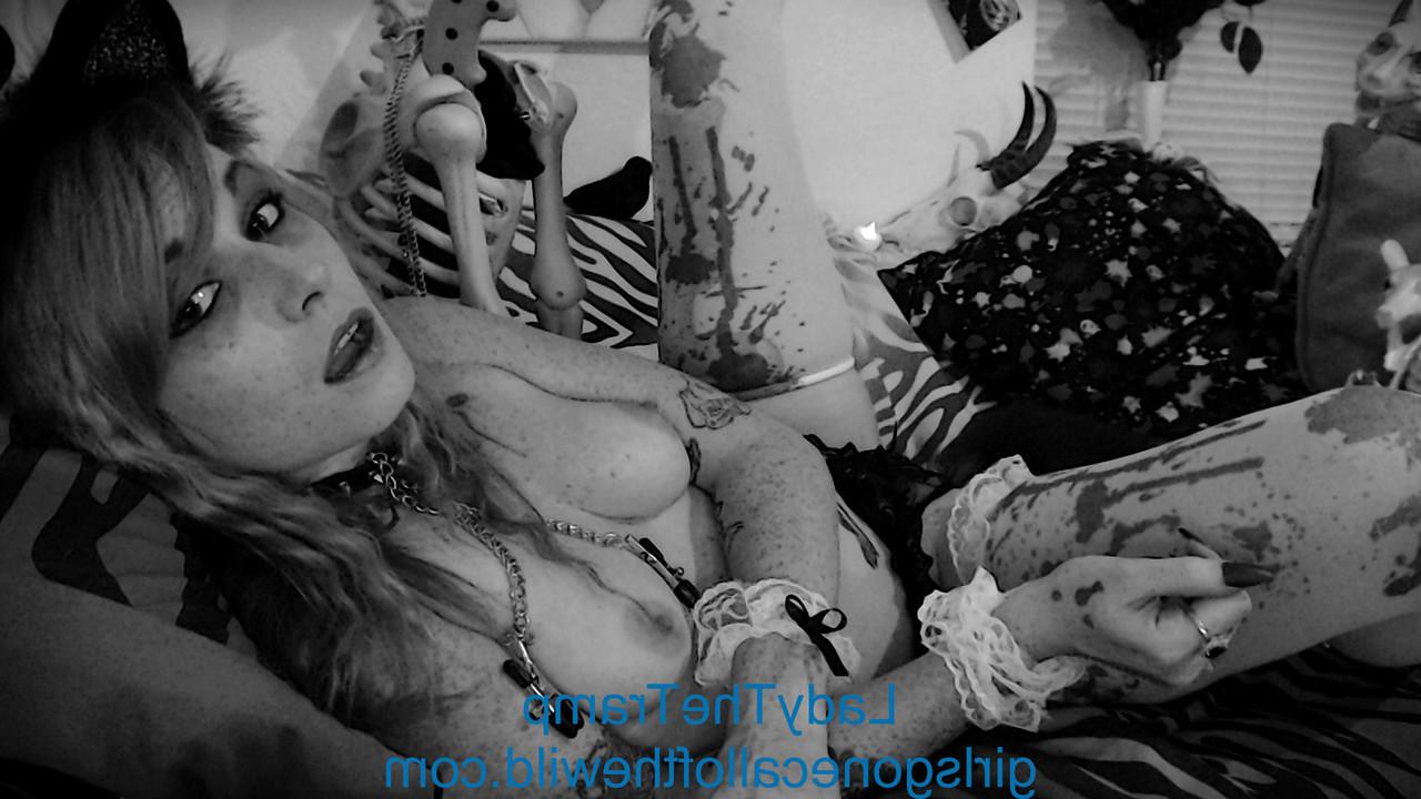 15P Sleazy amateur Lady The Tramp unveils her tiny tits in a hot B&W scene