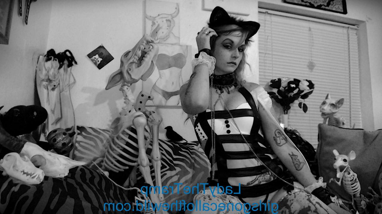 15P Sleazy amateur Lady The Tramp unveils her tiny tits in a hot B&W scene