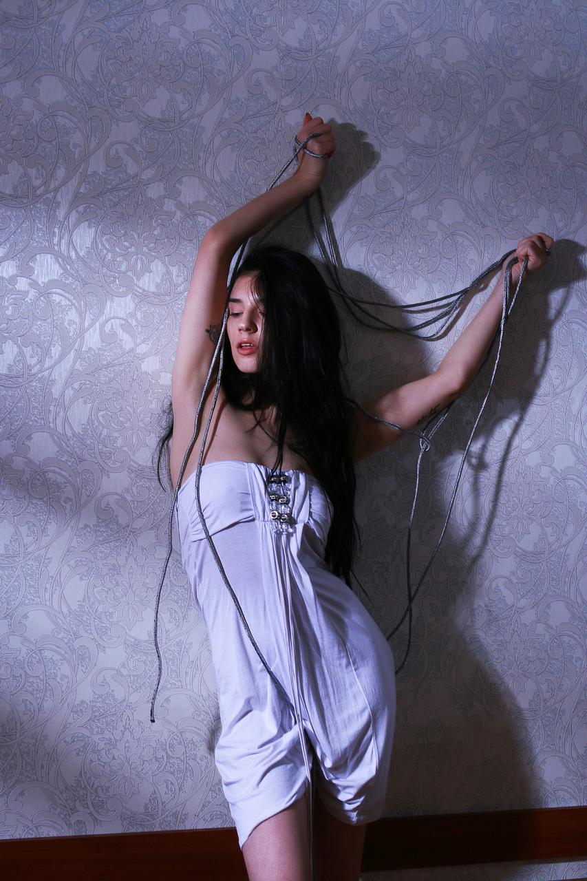 17P Gorgeous model Alice E strips down and remains in high heels only
