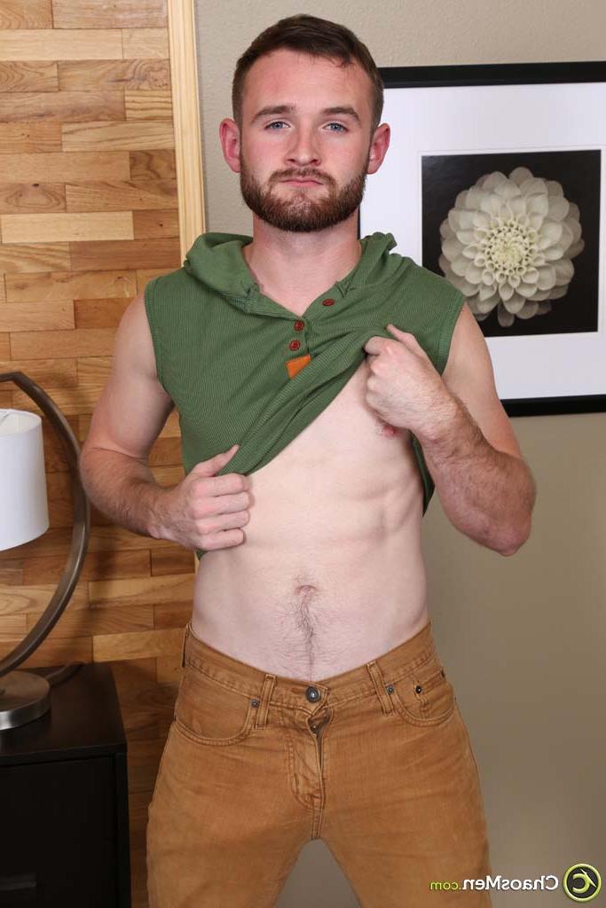 20P Cute brunette twink Easton unveiling his hard curved dick and masturbating