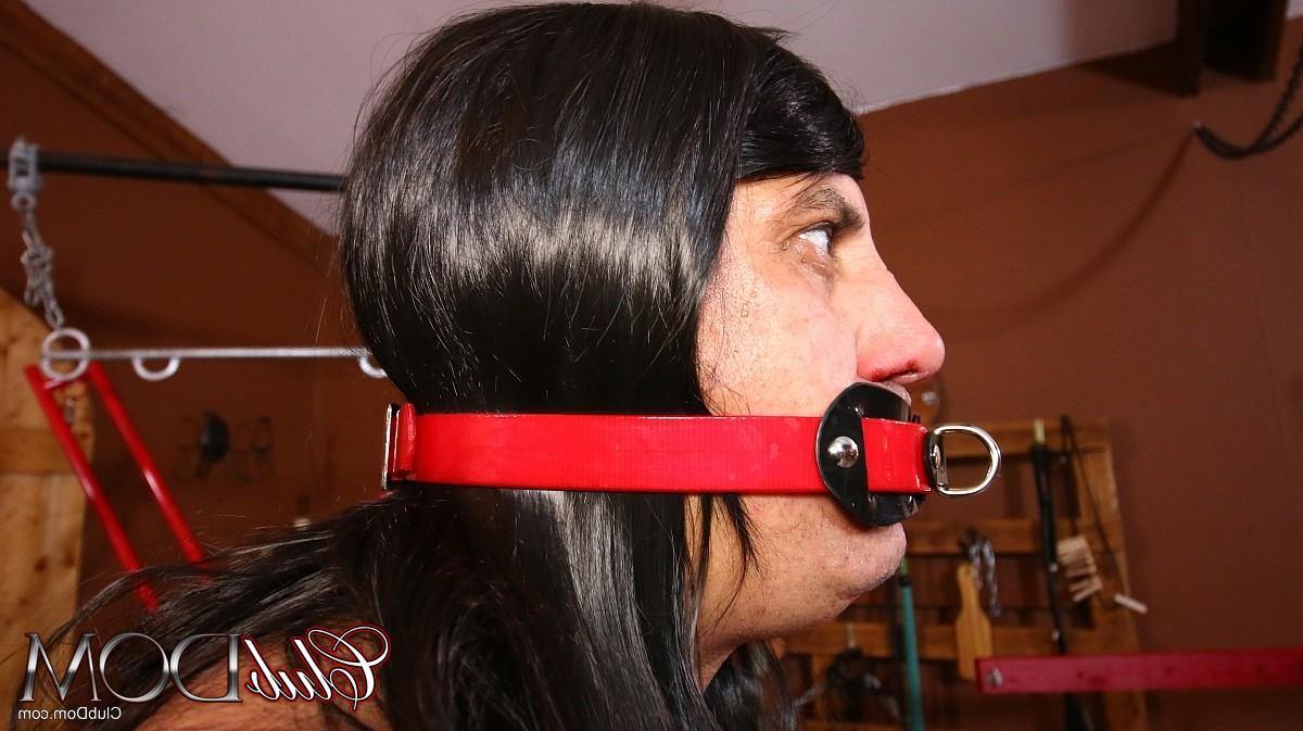 13P Black-haired MILF Jean Bardot roughly tugs her masked sub's cock outdoors