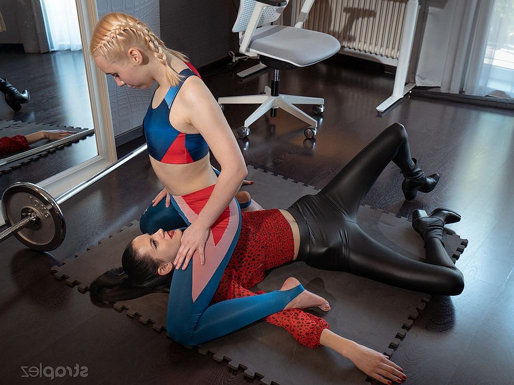 15P Athletic blonde gets on top of her dark-haired lesbian lover during SFW play