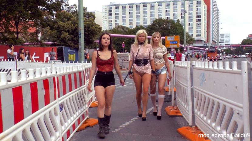 14P Blonde slaves are paraded in public before outdoor blowjobs and public fucking