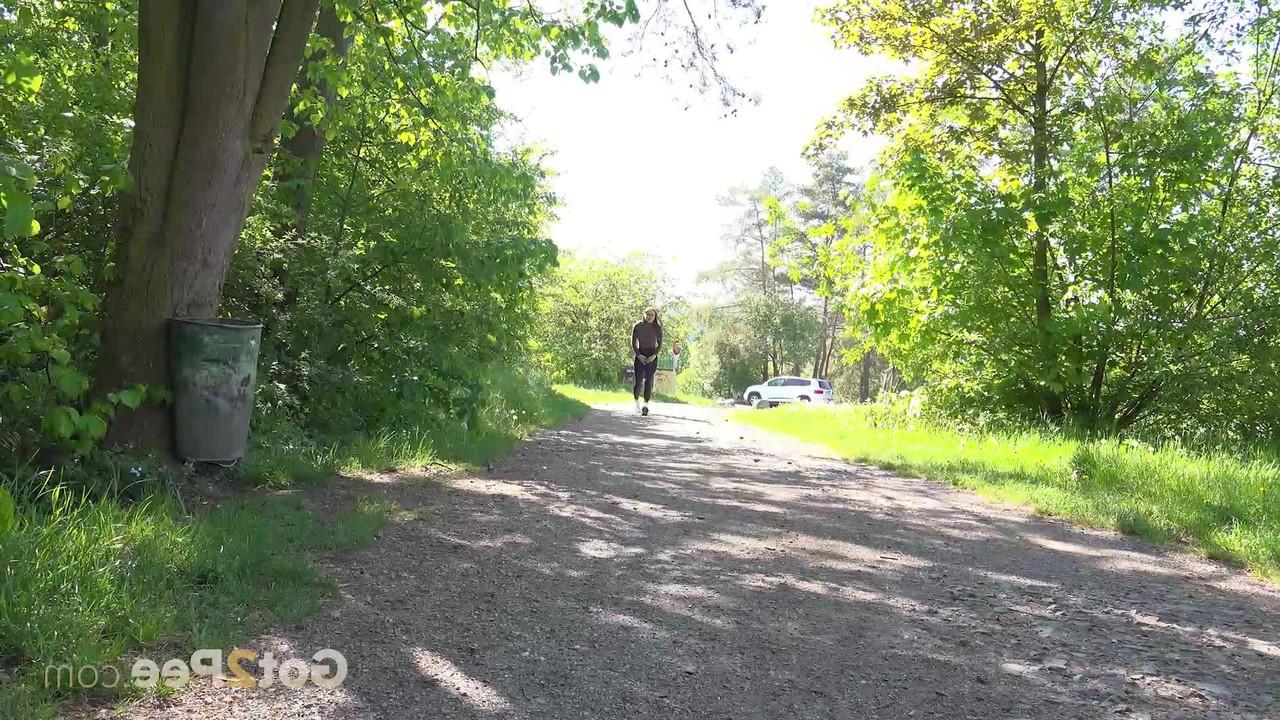 15P Nice girl Barbe gets caught with her leggings down while taking a pee